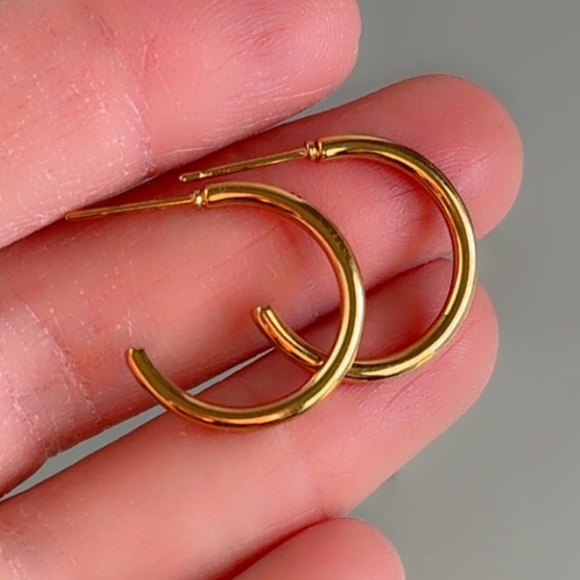 Stainless Steel 14K Gold Half Hoop Earrings 20mm - Picture 5 of 12
